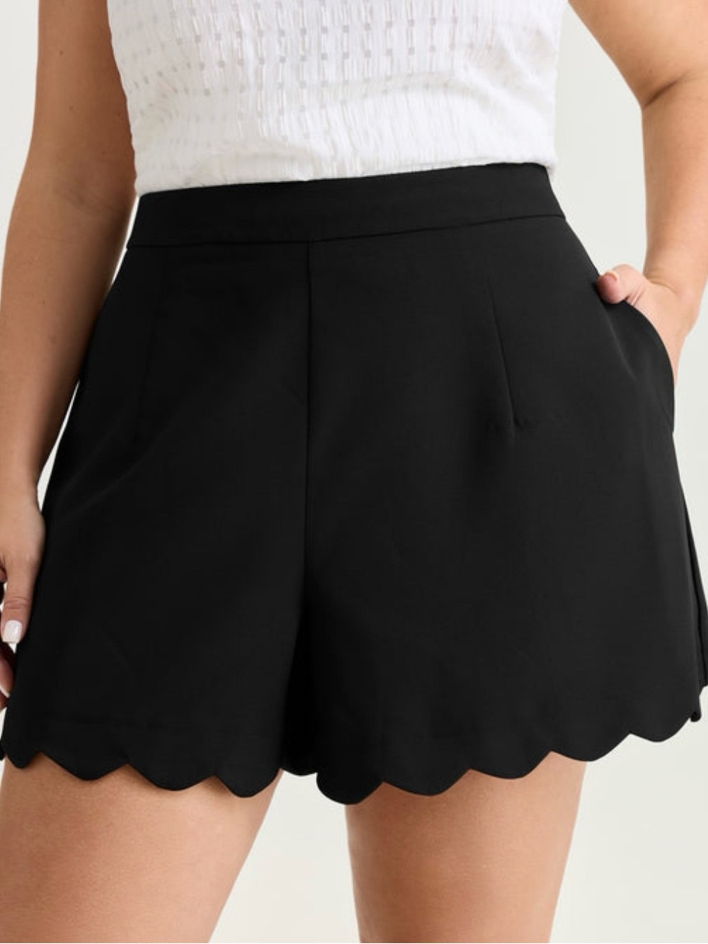 BloomChic Black Scalloped Hem High-Rise Shorts